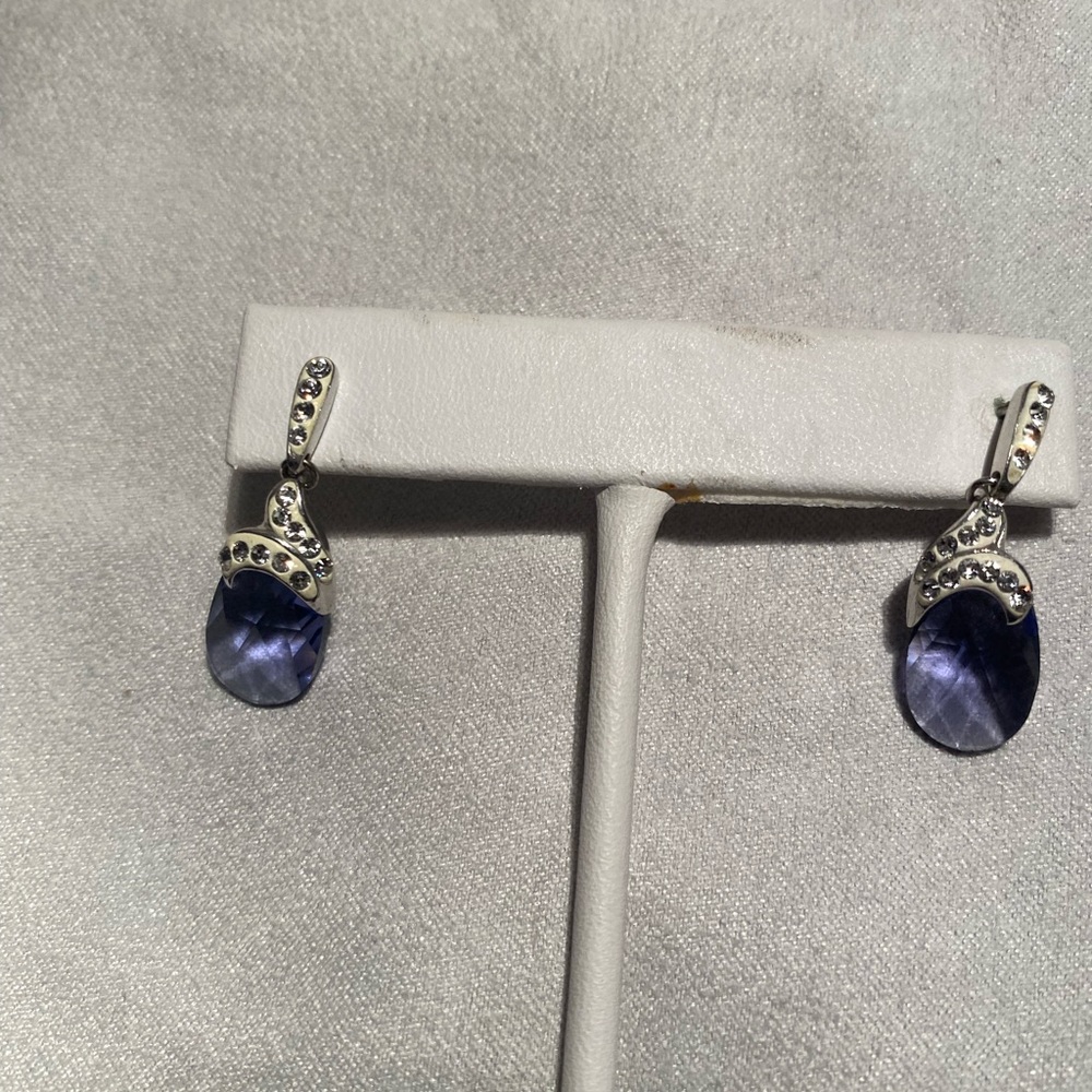 Fancy Translucent Purple Teardrop Earrings in Silver Tone, & Rhinestone Trimmed!